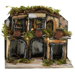 Neapolitan-style village with lights cm 21.5x13x17.5 h