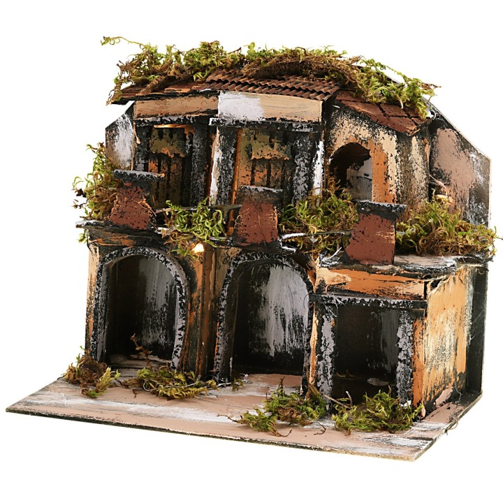 Pueblo en estilo napolitano con luces cm 21,5x13x17,5 h