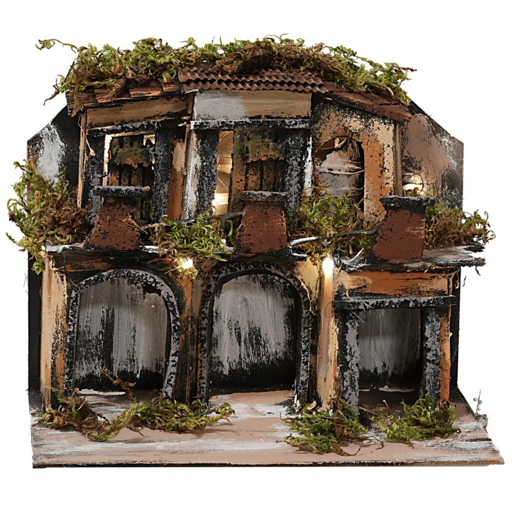 Neapolitan-style village with lights cm 21.5x13x17.5 h
