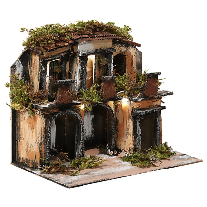 Pueblo en estilo napolitano con luces cm 21,5x13x17,5 h