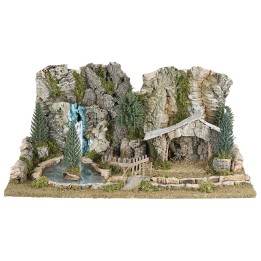Nativity scene with hut, lake, and river depth effect cm