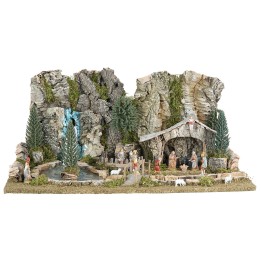 Pesebre con cabaña, lago y río efecto profundidad completo de