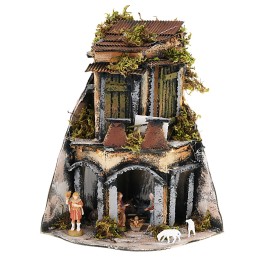 Complete Neapolitan nativity scene with lights and Landi series statues