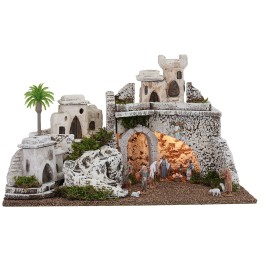 Palestinian-style illuminated nativity scene with Landi statues