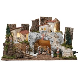Nacimiento con gruta de piedra blanca completo con estatuas Landi