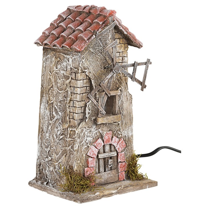 Mulino a vento con pale in legno funzionante cm 14x12x24,5 h