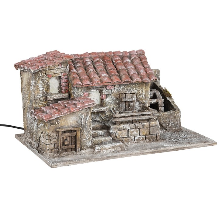 Cascinale con mulino ad acqua in movimento cm 32x20x18 h