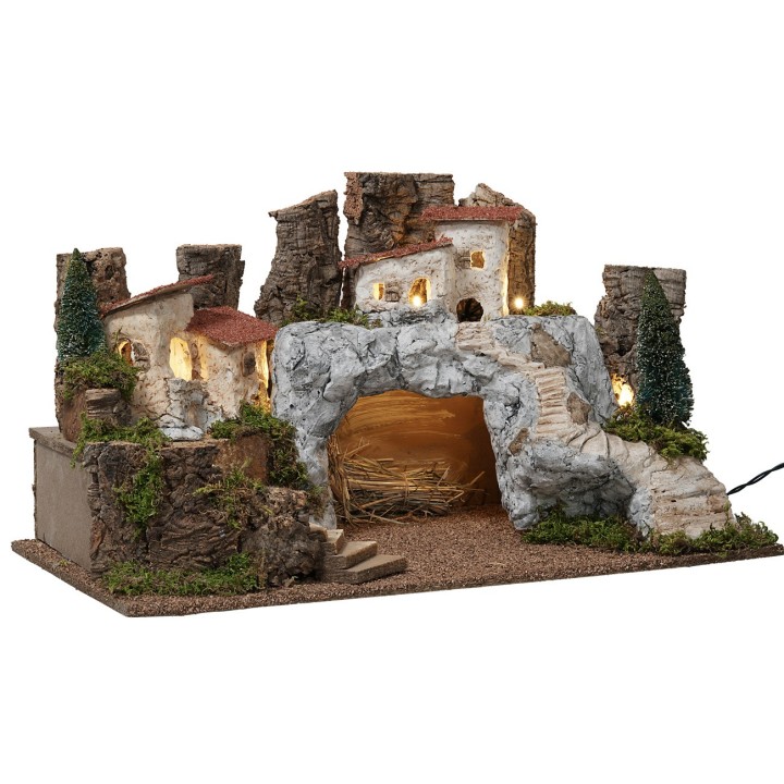 Presepe con grotta in pietra cm 59x34x33 h