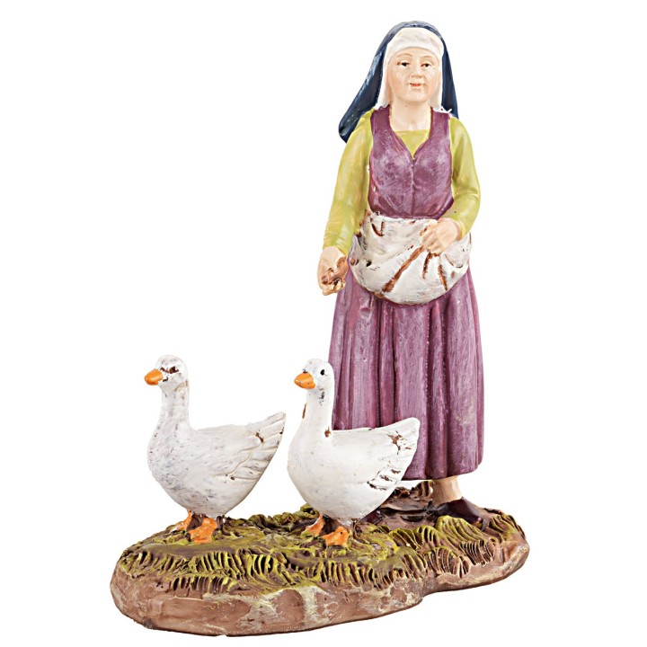 Campesina con gansos 10 cm en resina Martino Landi