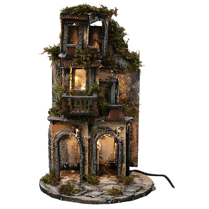 Borgo illuminato in stile napoletano con base circolare cm
