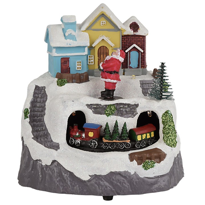 Village with Santa Claus and train complete with lights and