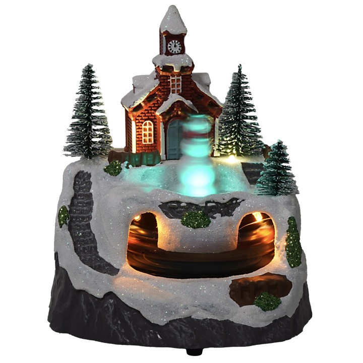 Pueblo con muñeco de nieve y tren completo con luces y sonidos