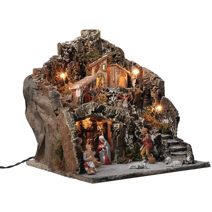 Pesebre iluminado completo de estatuas Landi Moranduzzo cm