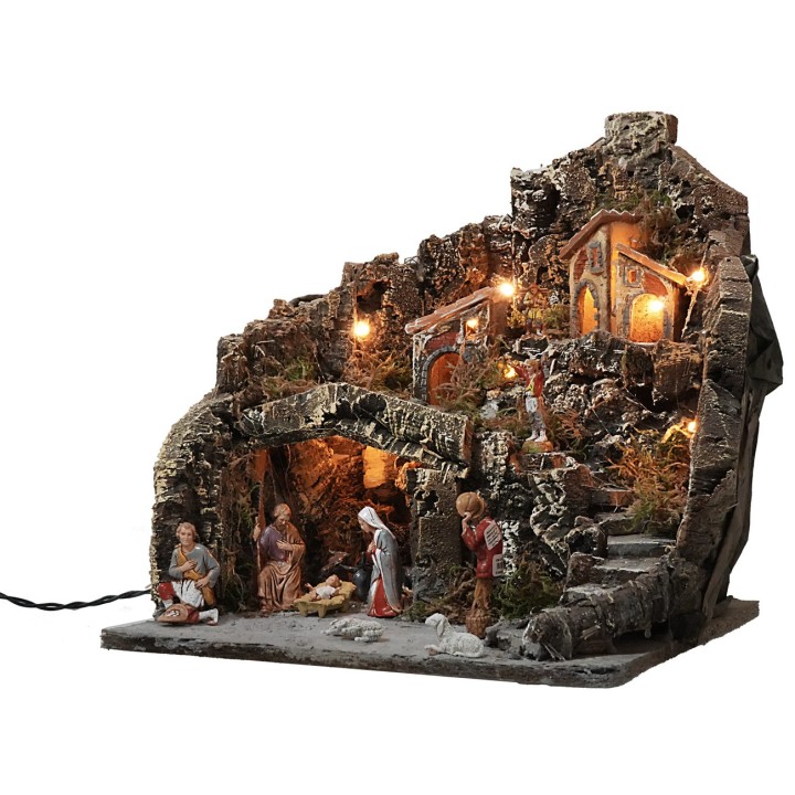 Presepe illuminato completo di statue Landi Moranduzzo cm