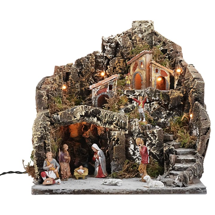 Presepe illuminato completo di statue Landi Moranduzzo cm
