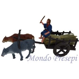 Carro con carretero tirado por burro y buey
