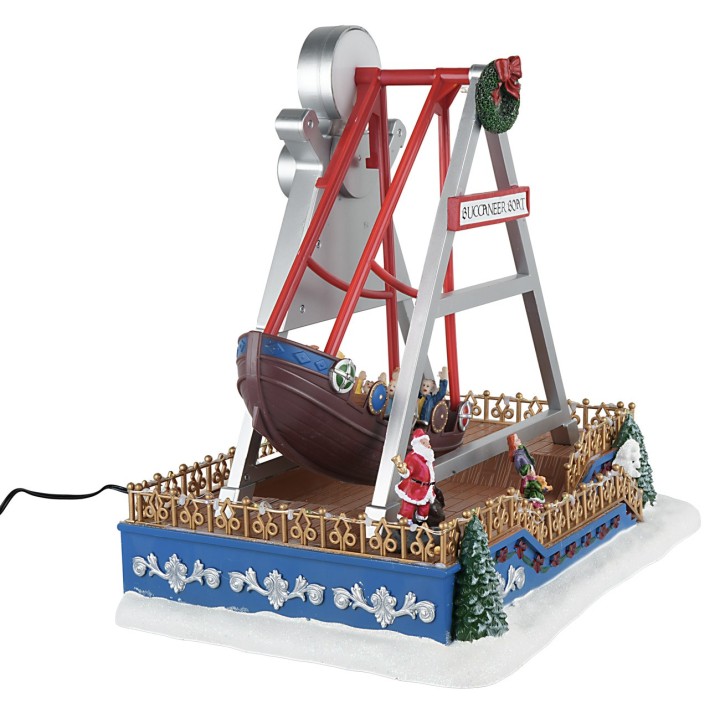 Carrusel navideño con barco oscilante completo de luces y