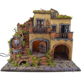 Presepe con borgo illuminato con fontana e forno 50x40