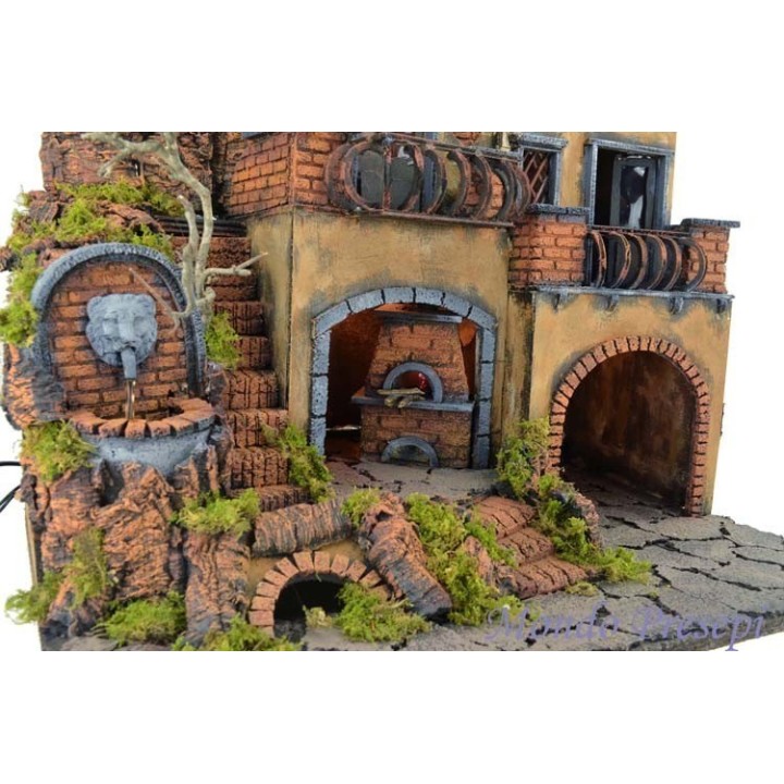 Presepe con borgo illuminato con fontana e forno 50x40