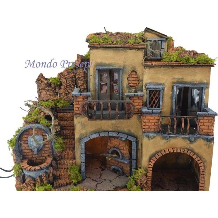 Presepe con borgo illuminato con fontana e forno 50x40
