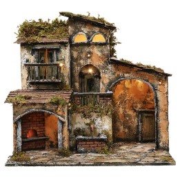 Presepe illuminato con fontana e forno funzionanti cm 46x32x45h