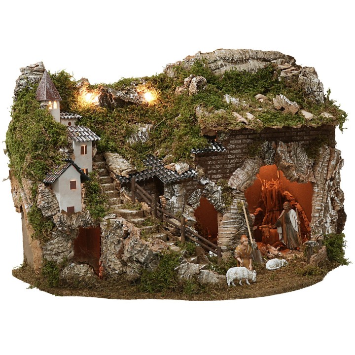 Nativity scene with working fountain and fire, complete size
