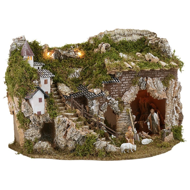 Nativity scene with working fountain and fire, complete size