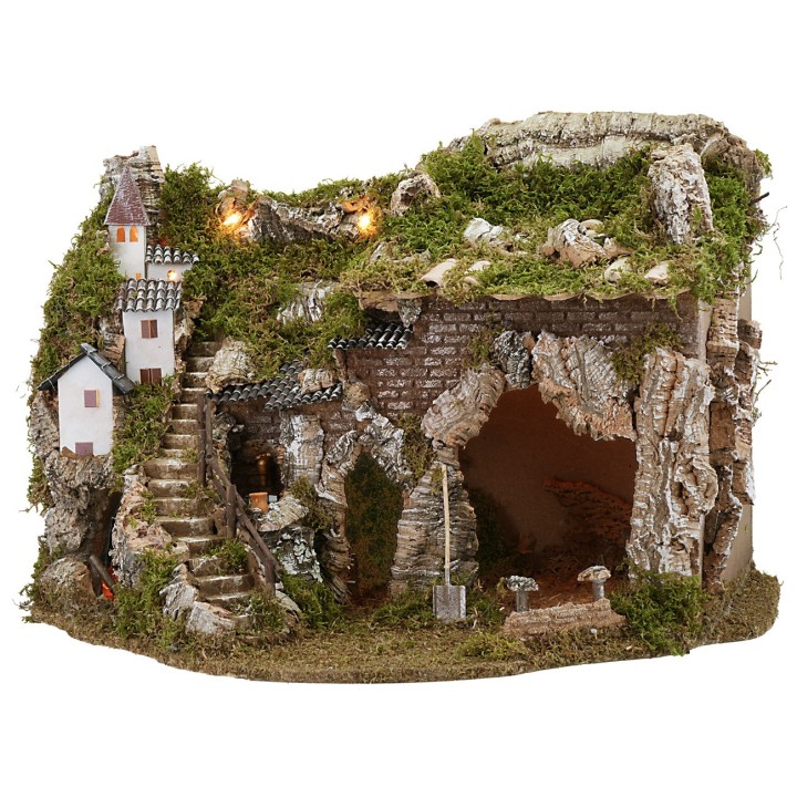 Pesebre con fuente y fuego funcionales cm 57x37x39 h