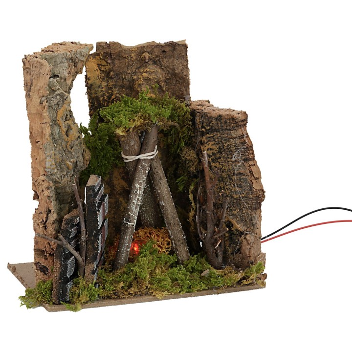 Bivouac with battery-operated fire, dimensions 14x9x14 cm