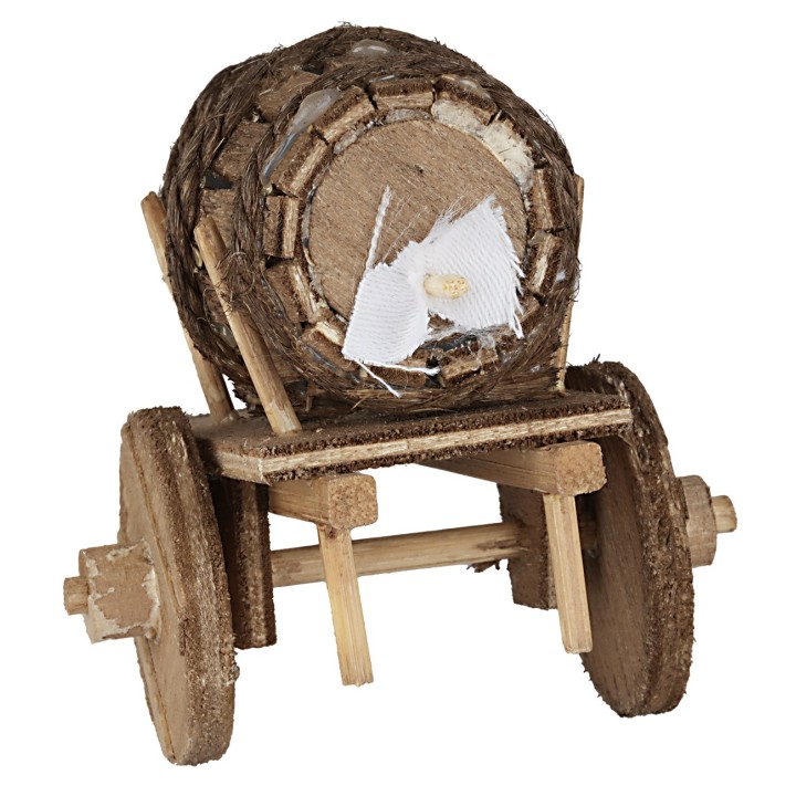 Carro de madera con barril cm 8x5x6 h