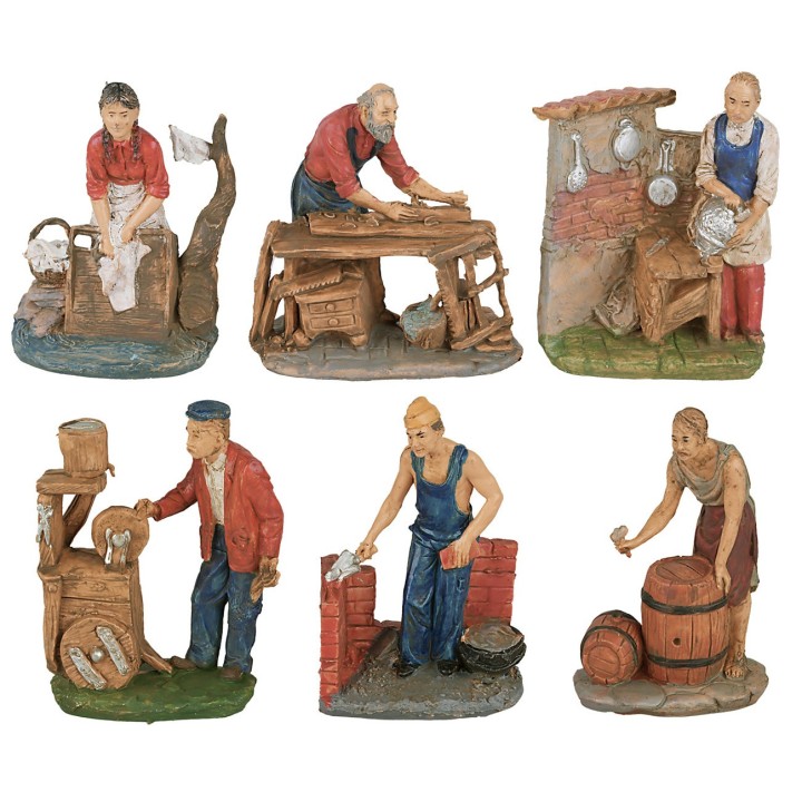 Set of 6 artisans, 10 cm for nativity scene