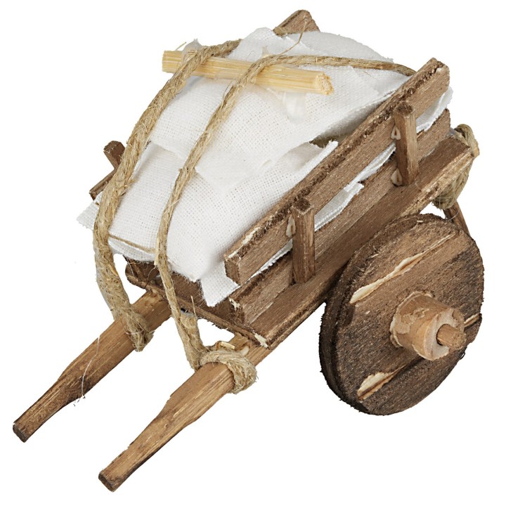 Carro de madera con sacos cm 8x7x6 h