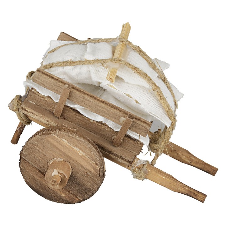 Wooden cart with sacks cm 8x7x6 h