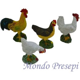 Set of 4 hen resin statues cm 15-20
