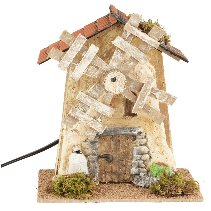 Windmill with wooden blades, working size 16x11.5x17 cm h