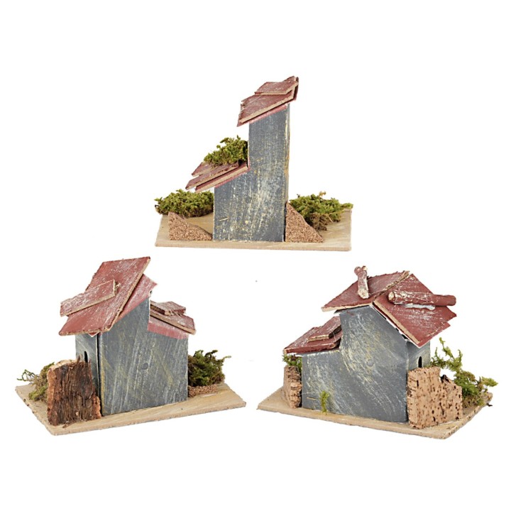 Set de 3 casitas para belén cm 14x9x10 h