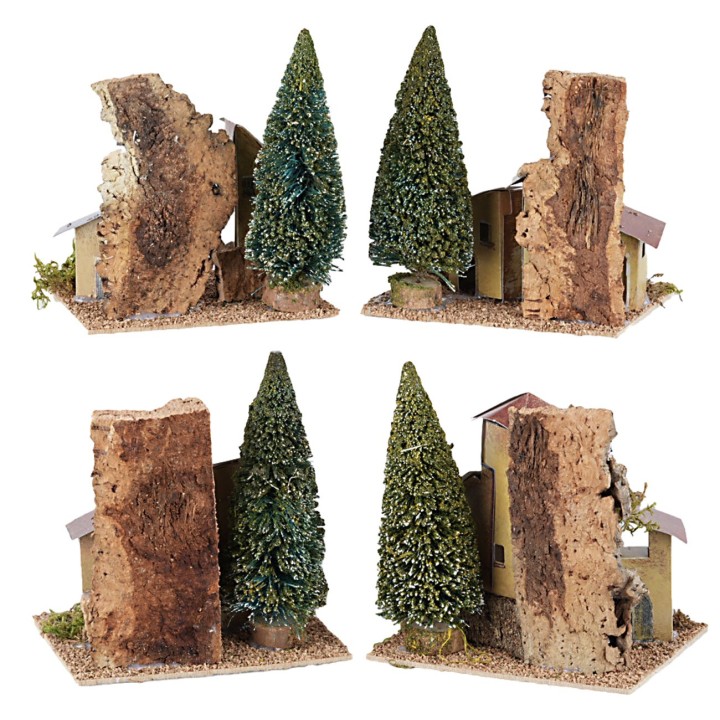 Set 4 case con alberi cm 15x10x13 h
