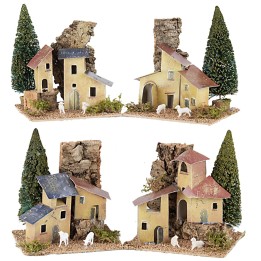 Set of 4 houses with trees cm 15x10x13 h