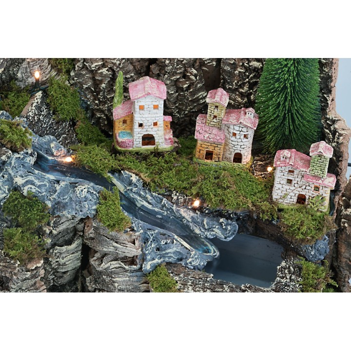 Illuminated nativity scene with working stream cm 60x35x33h