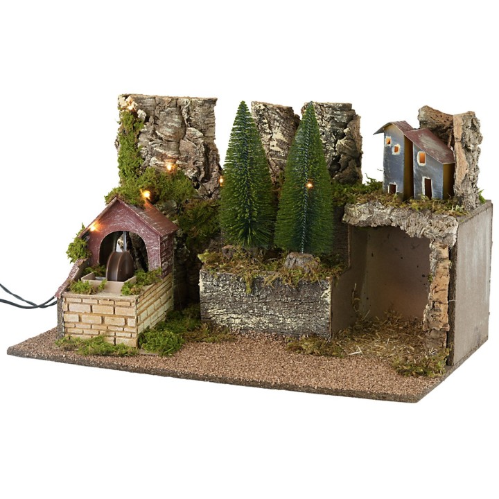Illuminated nativity scene with working water mill cm 60x35x35h