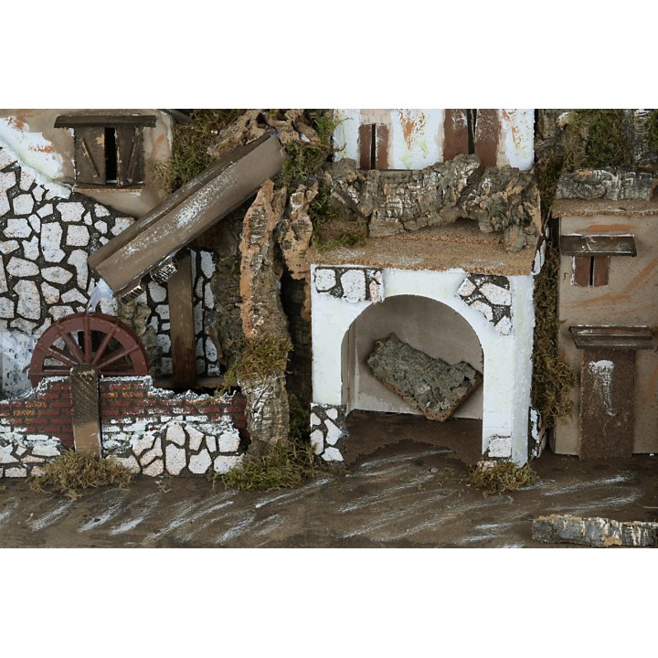 Illuminated nativity scene with working mill cm 76x40x54 h