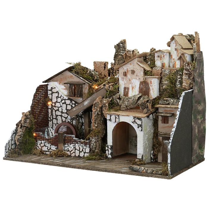 Illuminated nativity scene with working mill cm 76x40x54 h