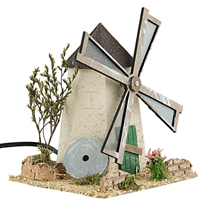 Molino de viento rústico con rueda en funcionamiento 17x16x19