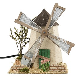 Molino de viento rústico con rueda en funcionamiento 17x16x19