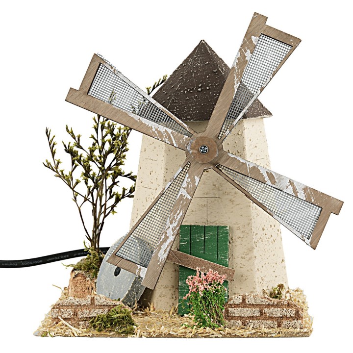 Molino de viento rústico con rueda en funcionamiento 17x16x19