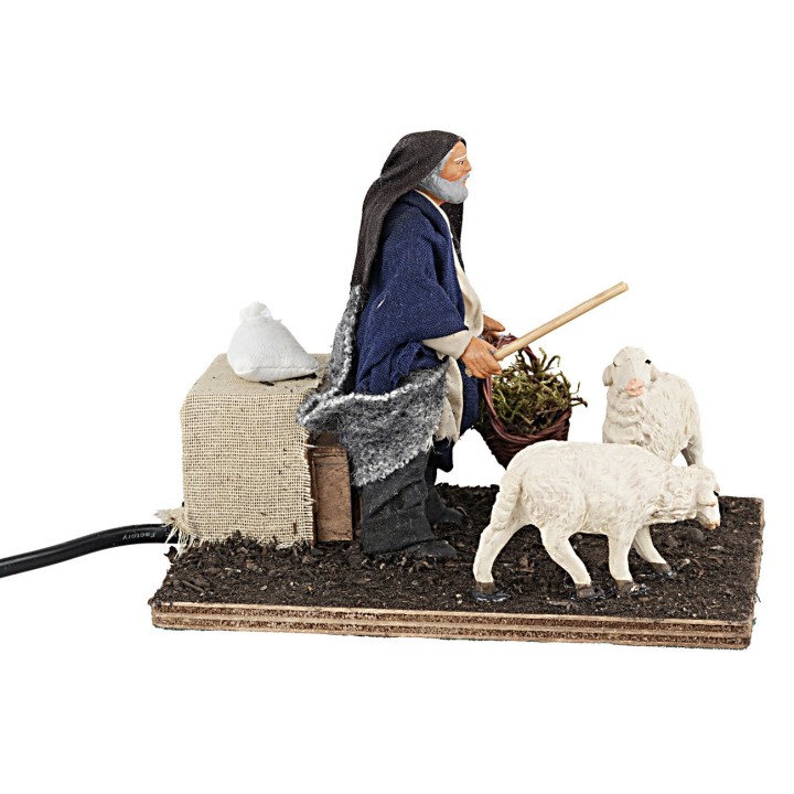 12 cm Shepherd with sheep in motion