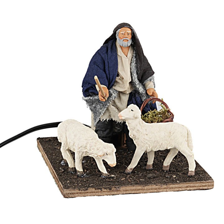 12 cm Shepherd with sheep in motion