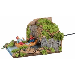 Barca con pescatori sul fiume in movimento 25x16x20 h