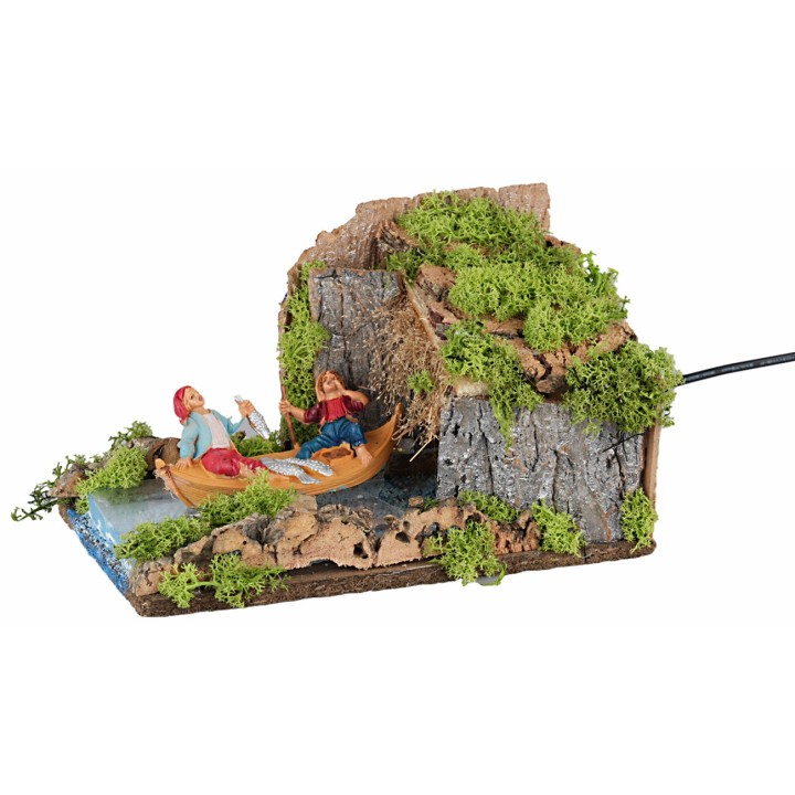 Barca con pescatori sul fiume in movimento 25x16x20 h