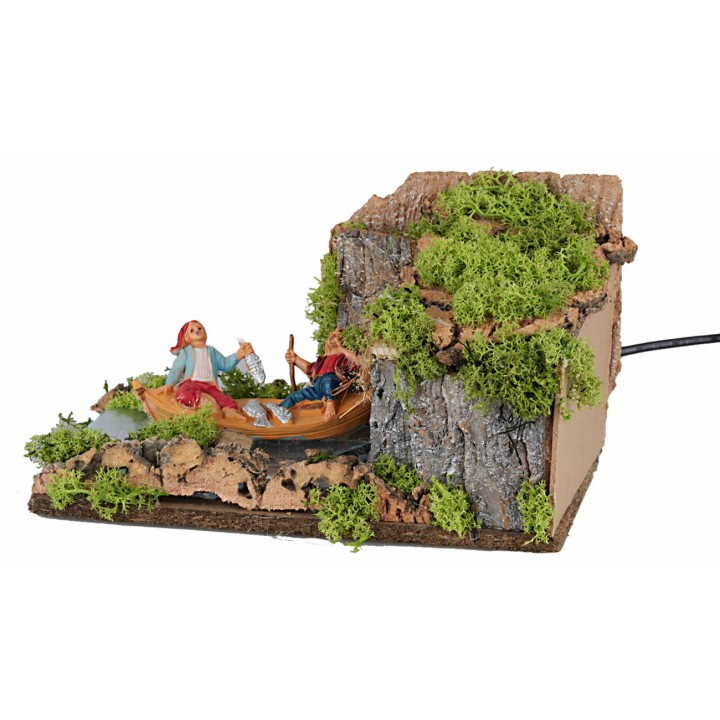 Barca con pescatori sul fiume in movimento 25x16x20 h